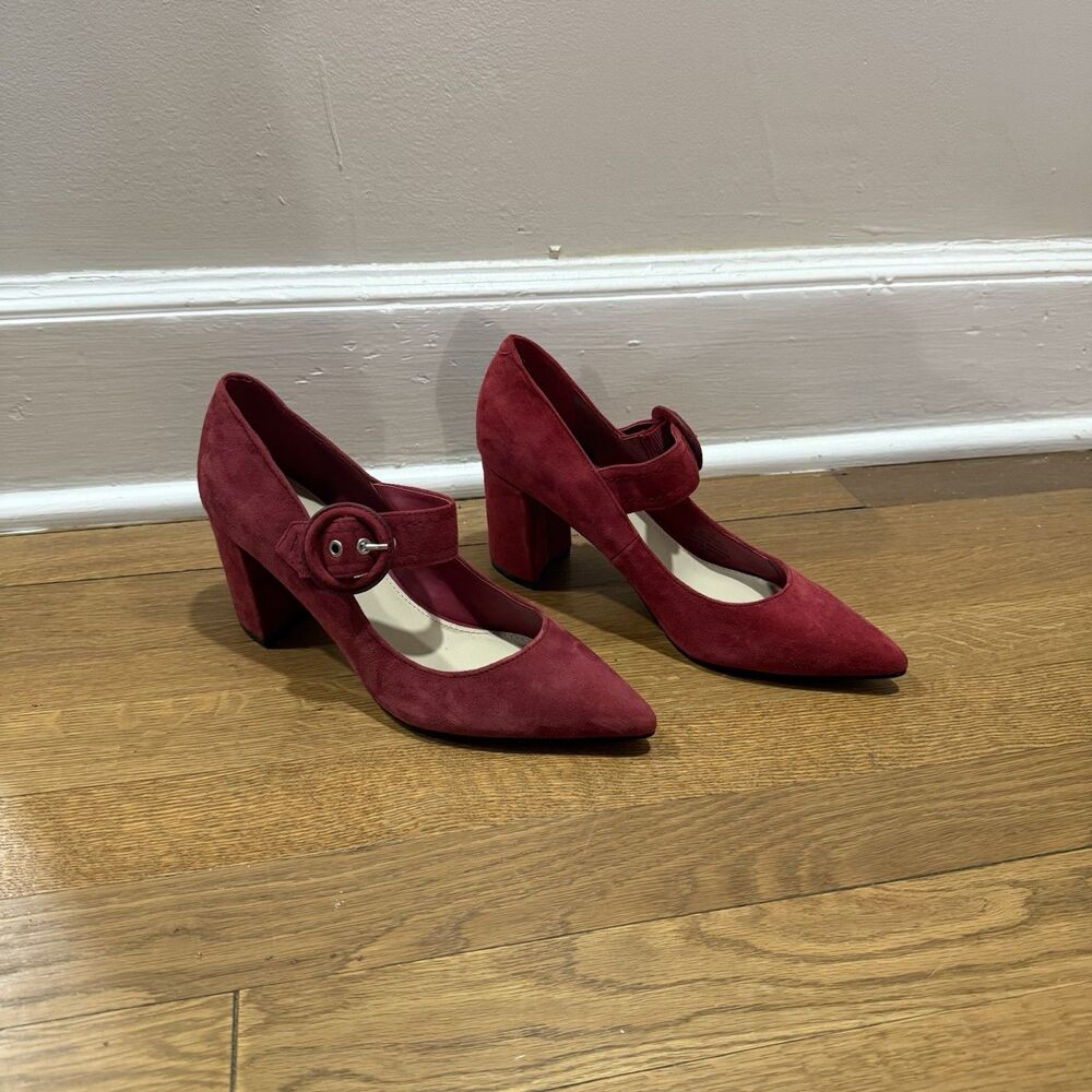 Marc Fisher Carney Mary Jane Pointed Toe Red Suede Women’s 7M Block Heel Pumps